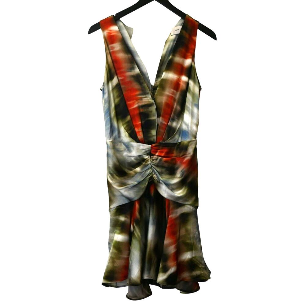 Silvia Tcherassi Elettra Ruched Asymmetric Silk Sleeveless Mini Dress Size XS